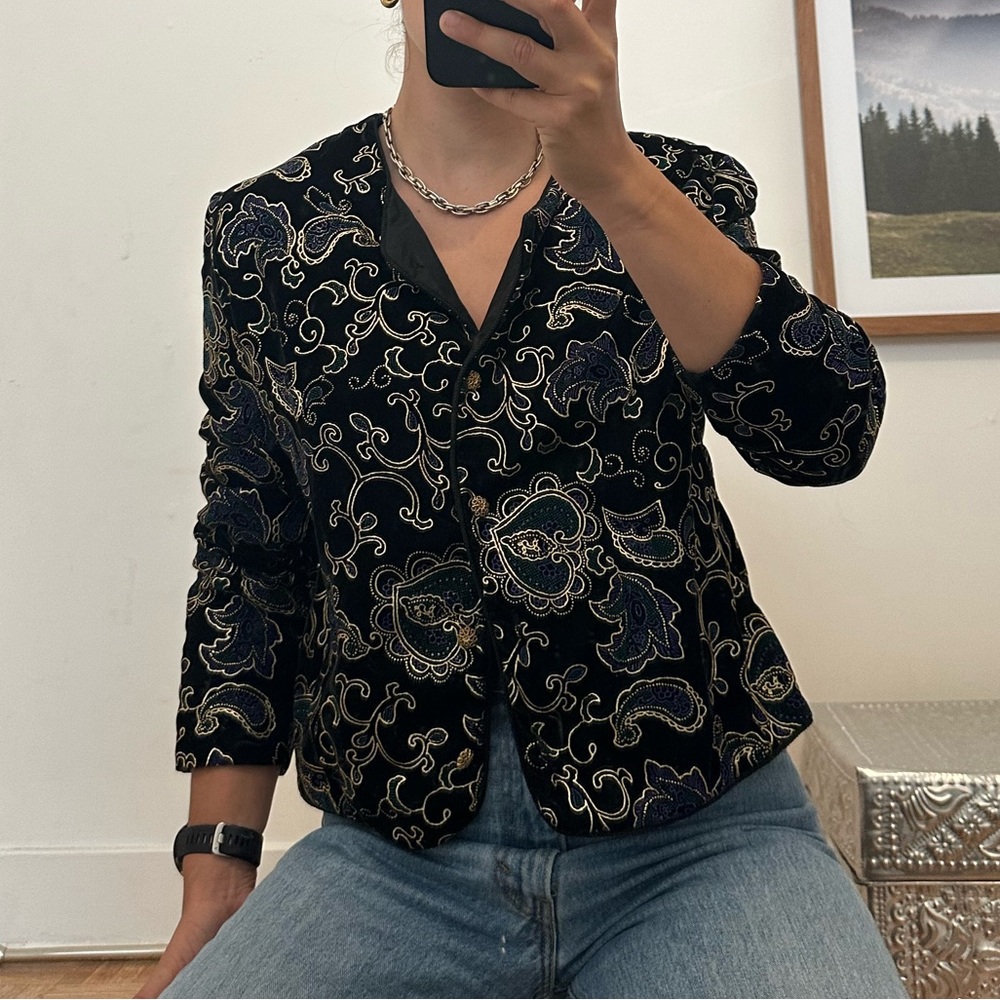 Elegant Black and Gold velvet Paisley Blazer